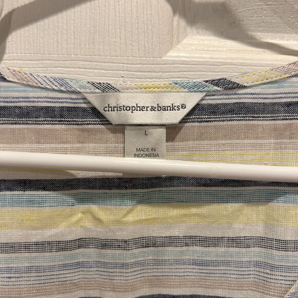 Christopher & Banks Womens Tank Dress Striped Linen Cotton Blend Size Large - Picture 3 of 6